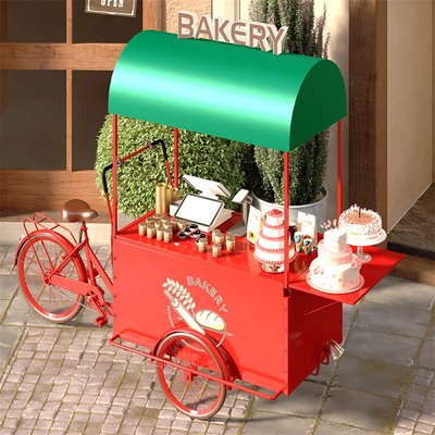 300kg τροφικό ποδήλατο 3 τροχών Hot Dog Tricycle Cart με αναδιπλούμενο τραπέζι για κινητό καροτσάκι φρούτων
