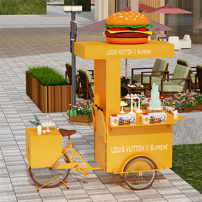300kg τροφικό ποδήλατο 3 τροχών Hot Dog Tricycle Cart με αναδιπλούμενο τραπέζι για κινητό καροτσάκι φρούτων