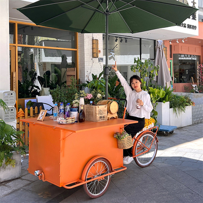 300kg τροφικό ποδήλατο 3 τροχών Hot Dog Tricycle Cart με αναδιπλούμενο τραπέζι για κινητό καροτσάκι φρούτων