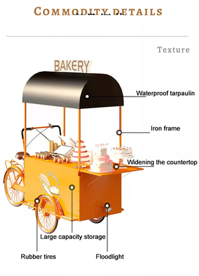 300kg τροφικό ποδήλατο 3 τροχών Hot Dog Tricycle Cart με αναδιπλούμενο τραπέζι για κινητό καροτσάκι φρούτων