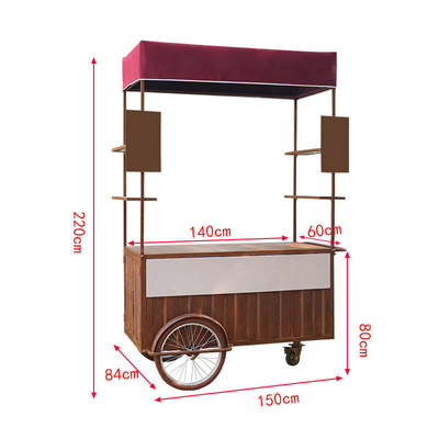 Καφέ Τρικυκλικό Cargo Bike Χειροποίητο Σπρώξιμο Καροτσάκι για την Κινητή Επιχείρηση Ποτών