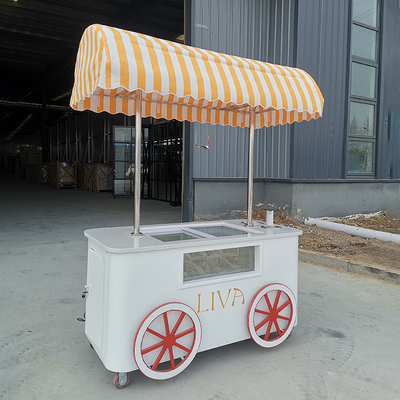 Προσαρμοσμένο όμορφο παγωτό παγωτό Pop Cart χέρι push mobile van με ομπρέλα