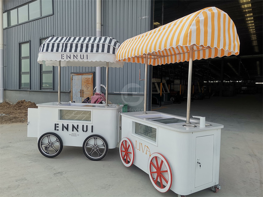 Προσαρμοσμένο όμορφο παγωτό παγωτό Pop Cart χέρι push mobile van με ομπρέλα
