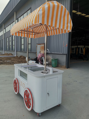 Προσαρμοσμένο όμορφο παγωτό παγωτό Pop Cart χέρι push mobile van με ομπρέλα