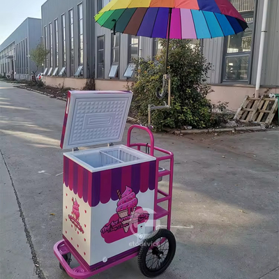 Προσαρμοσμένο παγωτό Push Carts παγωτό τροχόσπιτο κινητό καρότσι τροφίμων με ομπρέλα