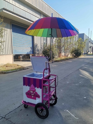 Προσαρμοσμένο παγωτό Push Carts παγωτό τροχόσπιτο κινητό καρότσι τροφίμων με ομπρέλα