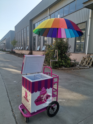 Παγωτό push Cart για κινητή επιχείρηση τροφίμων με 80L ψυγείο