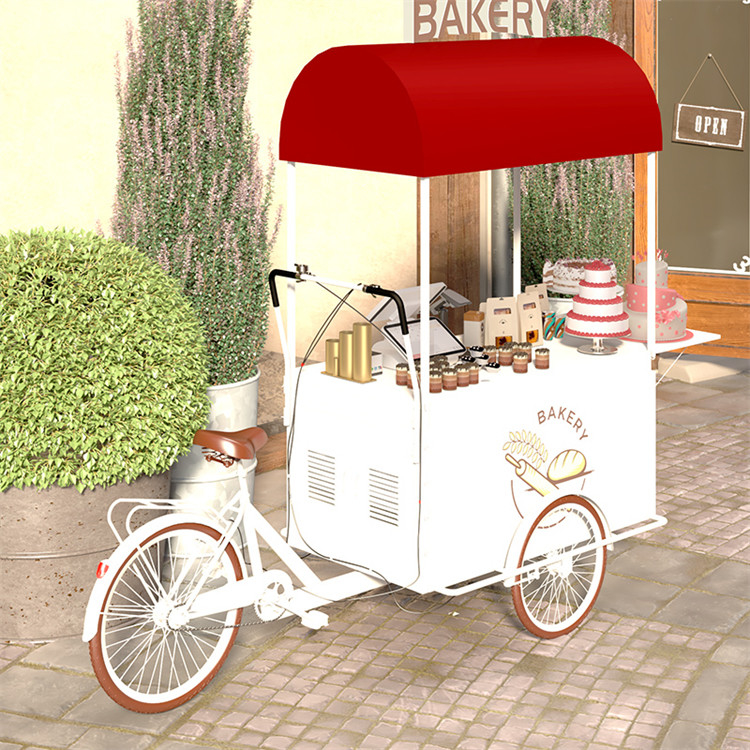 300kg τροφικό ποδήλατο 3 τροχών Hot Dog Tricycle Cart με αναδιπλούμενο τραπέζι για κινητό καροτσάκι φρούτων