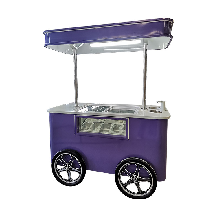 Προσαρμοσμένο Street Snack Ice Cream Cart Freezer Mini Push Cart Κινητά καρότσια τροφίμων